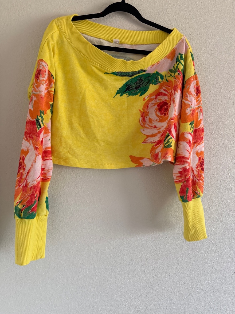 Daily Practice Sweatshirt Yellow Floral Cropped Crew Neck